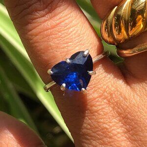 Blue Sapphire Ring - Heart Ring - Solitaire Ring - Size 5